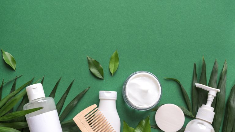Selection of green vegan natural beauty products