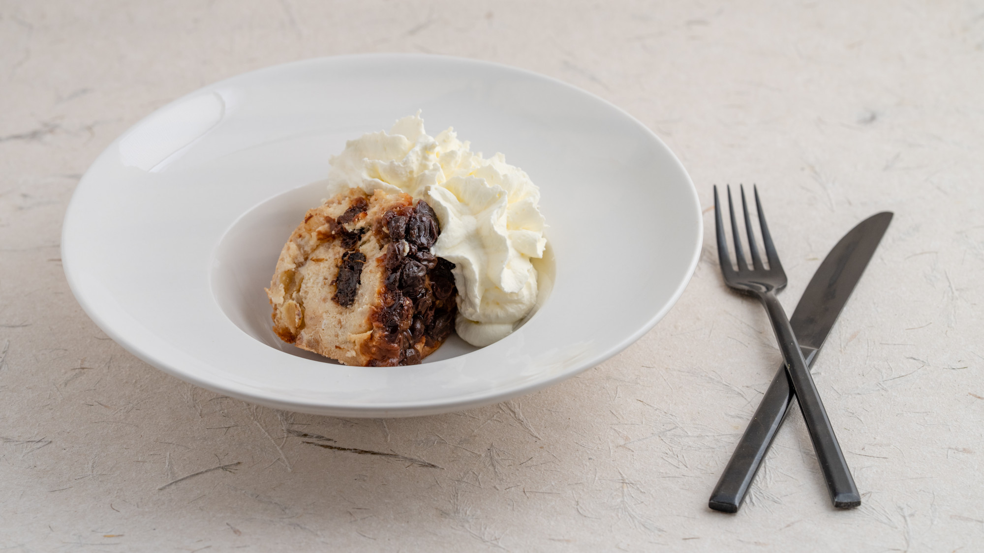 A plate of bread pudding 