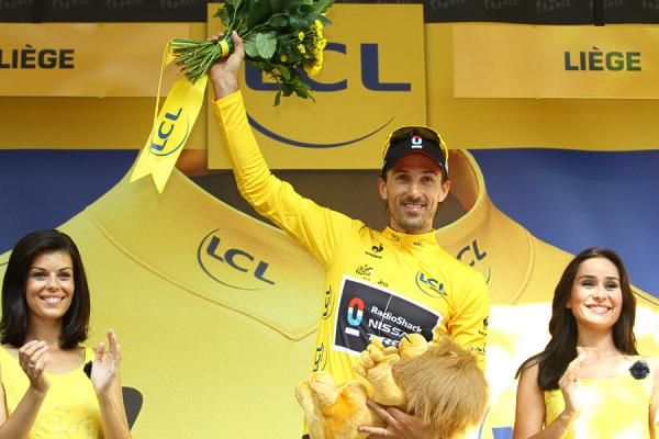 Fabian Cancellara (RadioShack-Nissan) in the 2012 Tour's first yellow jersey