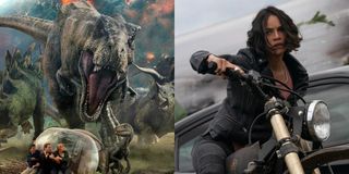Jurassic World 2 T-rex and Michelle Rodriguez in F9