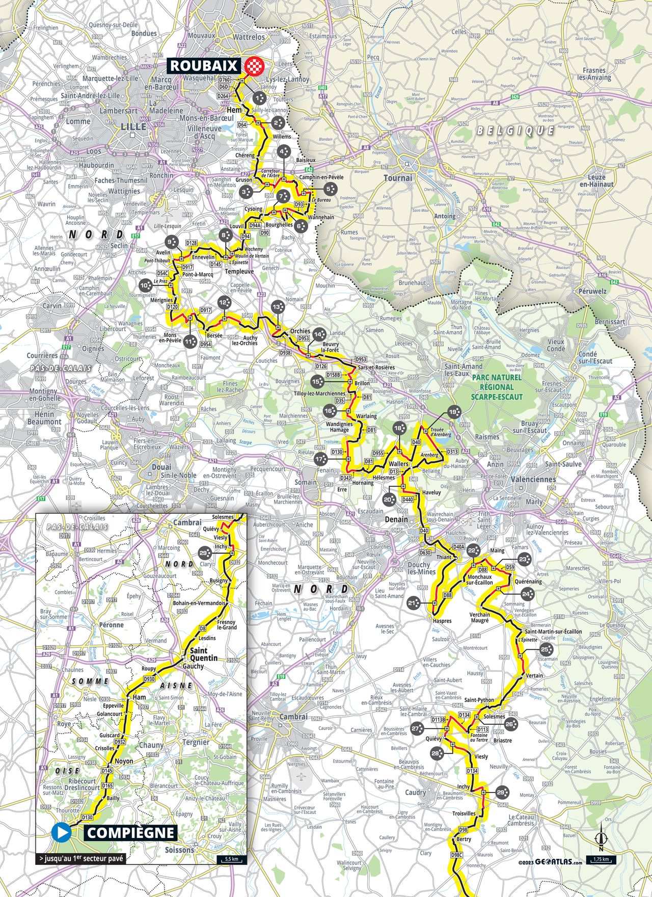 Route of the 2023 Paris-Roubaix