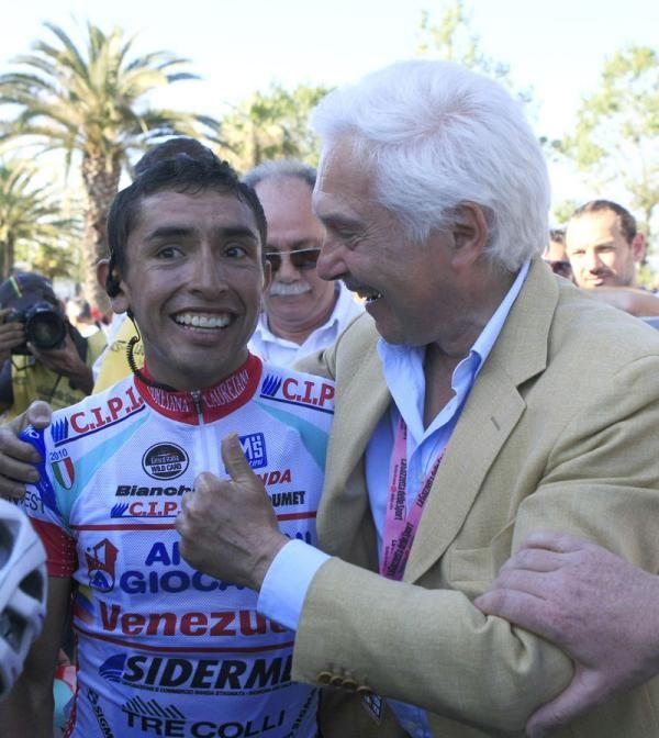 Miguel Rubiano (Androni Giocattoli) and team boss Gianni Savio