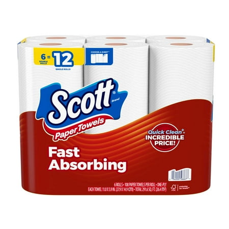 Scott Paper Towels, Choose-A-Sheet, 6 Double Rolls