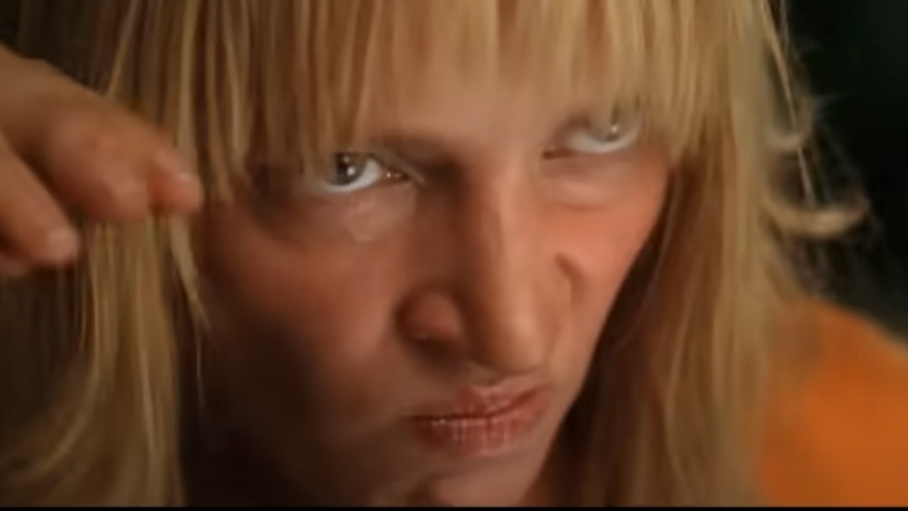 Uma Thurman getting ready to deliver a fatal blow in Kill Bill Vol. 2