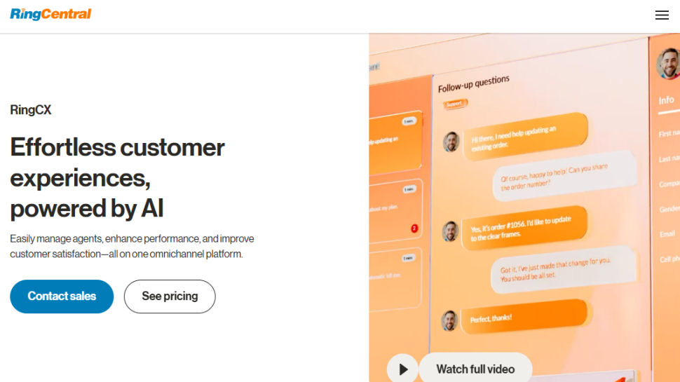 RingCentral Contact Center website screenshot (June 2025)