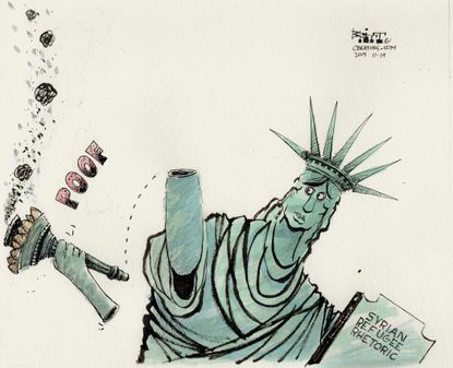 Editorial cartoon U.S. Statue of Liberty Refugee Rhetoric