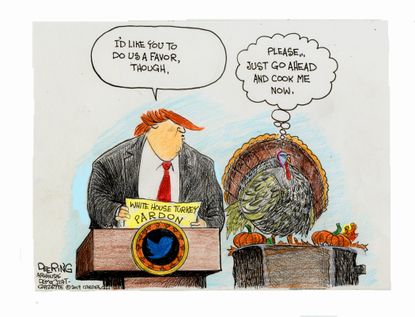 Political Cartoon U.S. White House Turkey Cook Me Now