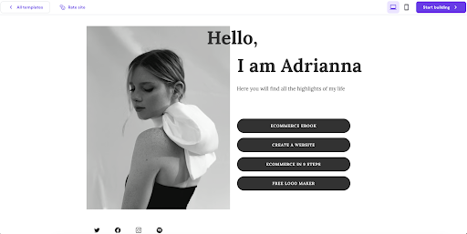 screenshot of Hostinger website builder being used to create a personal website