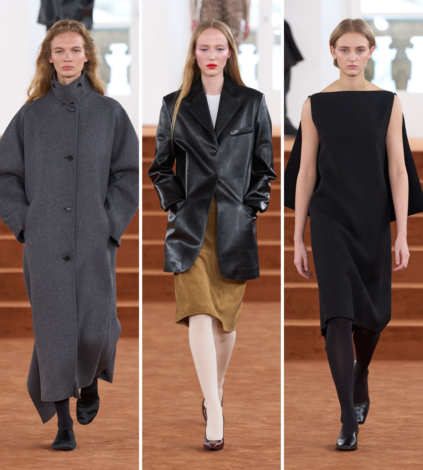 three models at the jil sander aw26 show during milan fashion week