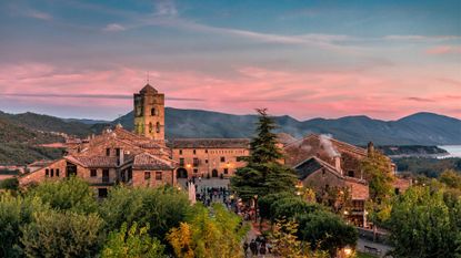 Characterized by its medieval town planning with castle and walls. Ainsa, Huesca, Aragon, Spain.