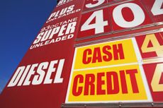 Close Up Image of Fuel Prices at a Gas Station