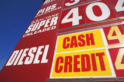 Close Up Image of Fuel Prices at a Gas Station