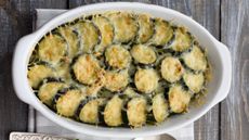 Courgette and Parmesan gratin in an oval baking dish