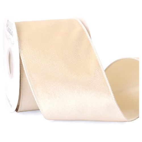 Ribbli Ivory Velvet Wired Ribbon, 4 Inch