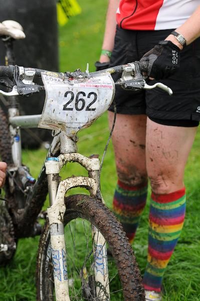 Bikes and riders were muddy after the final stage of racing at the TransWales. The secret to going fast may have been these socks.