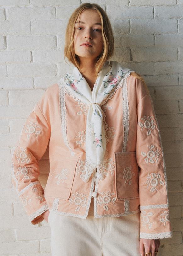 Dakota Jacket - S&amp;eacute;zane X Sea Ny - Pastel Pink With Gold Embroidery - Organic Cotton - S&amp;eacute;zane