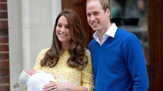 Prince William, Duke of Cambridge and Catherine, Duchess of Cambridge leave the Lindo Wing at St Mary's Hospital in London with their newborn baby daughter, Princess Charlotte of Cambridge