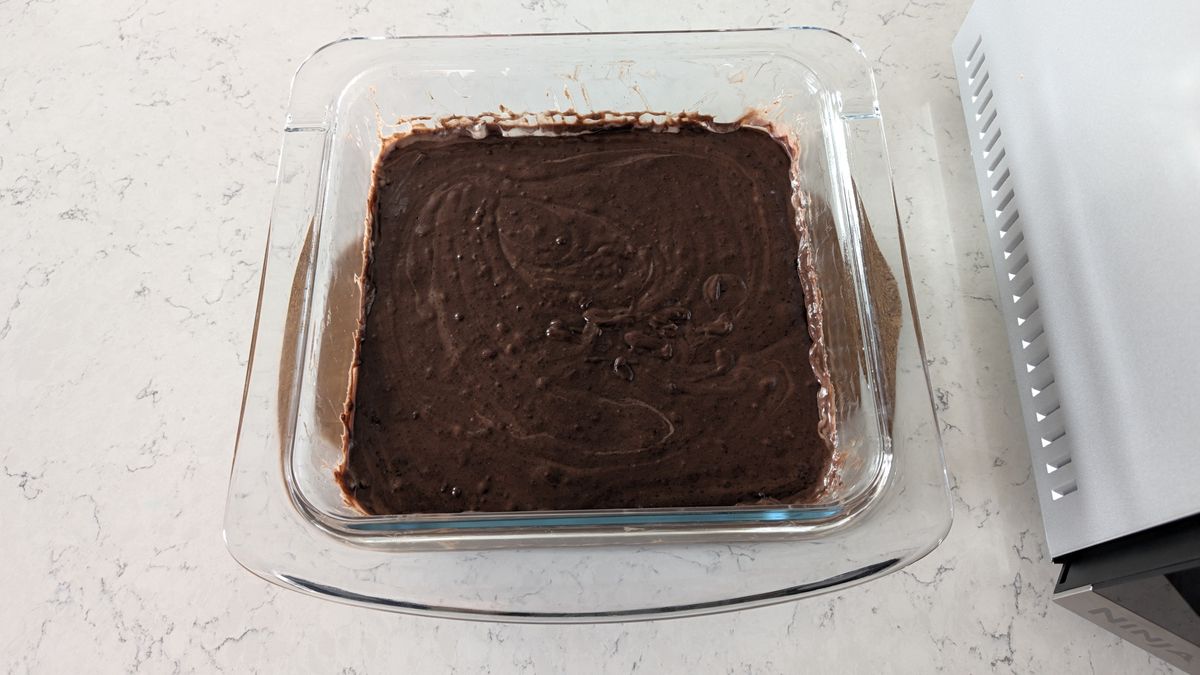 Chocolate cake before baking using Ninja Crispi Microwave