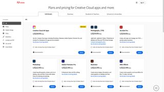 Browser screenshot of Adobe's Creative Cloud plans and pricing webpage