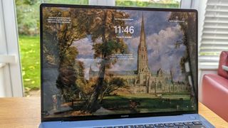 Huawei Matebook X Pro (2022) review: closeup of laptop screen before login