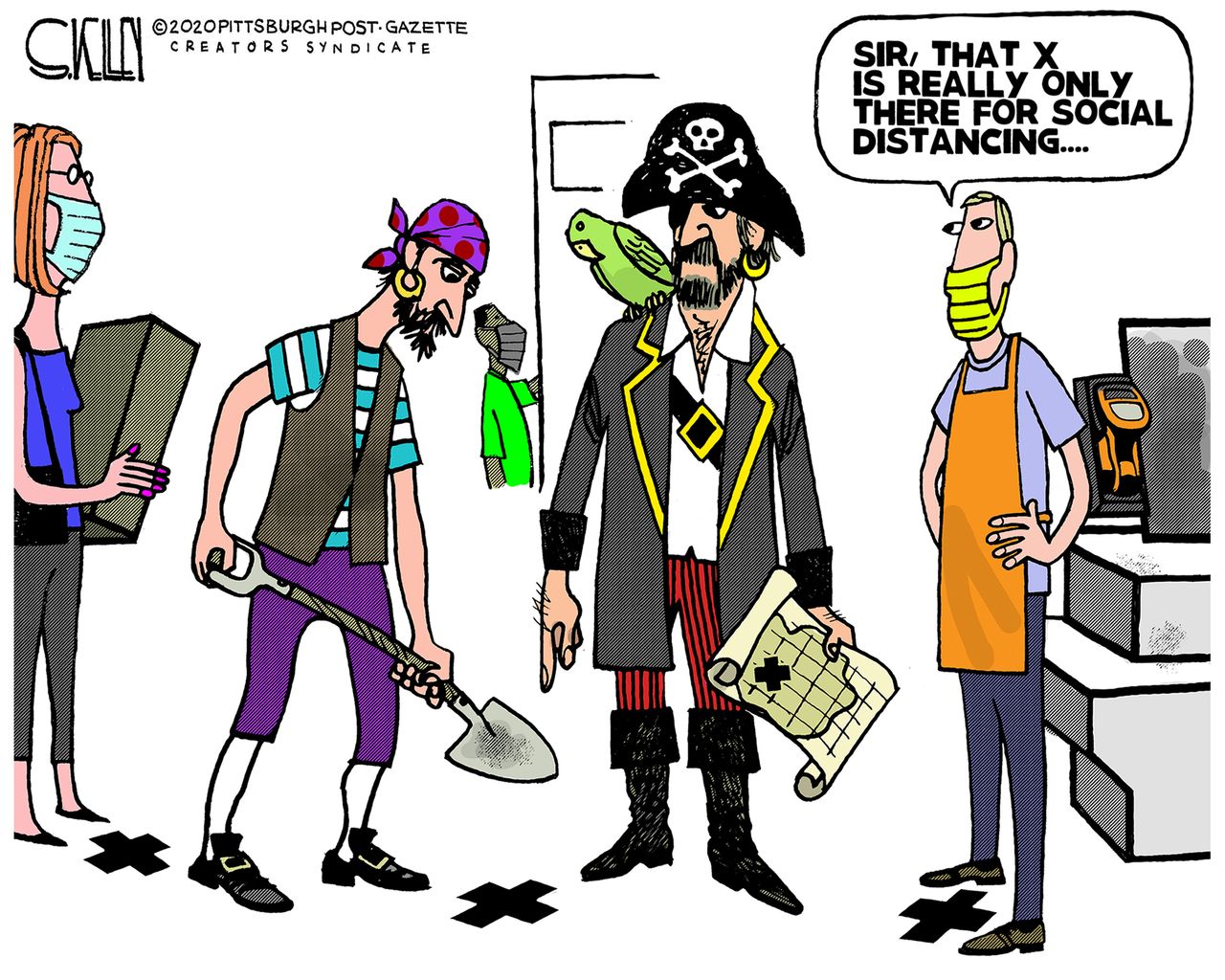 Editorial Cartoon U.S. social distancing pirates