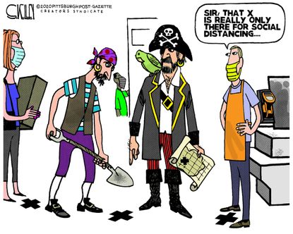 Editorial Cartoon U.S. social distancing pirates