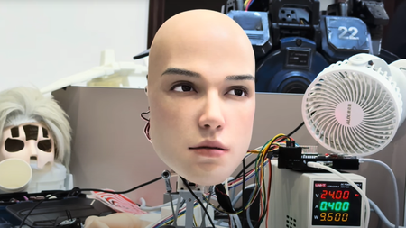 The AheadForm robot face scans the room in a new video.