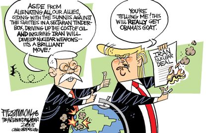Political cartoon U.S. Trump John Bolton Iran nuclear deal