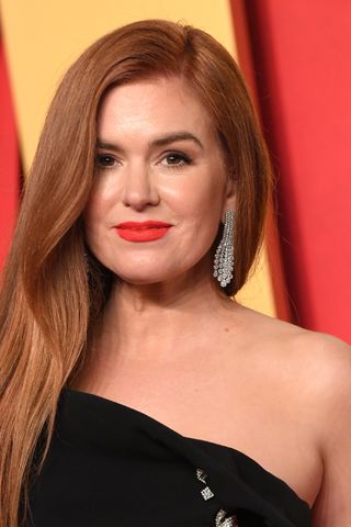 Isla Fisher with a Hollywood red lip