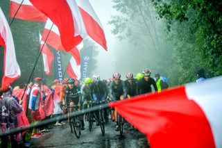 The Polish flags fly roadside