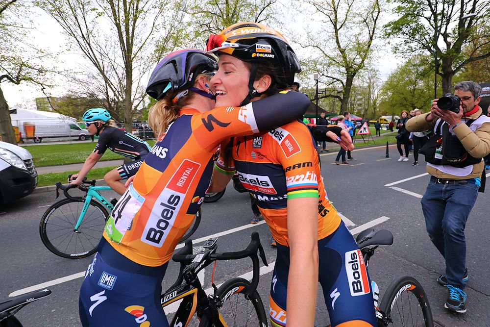 Lizzie Deignan gets congratulations after wining Tour de Yorkshire