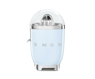 Smeg Citrus Juicer in pastel blue on a white background