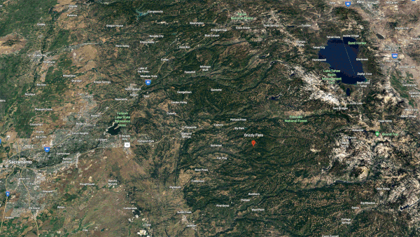 Gif showing the effects of a fire on land cover in El Dorado County, California