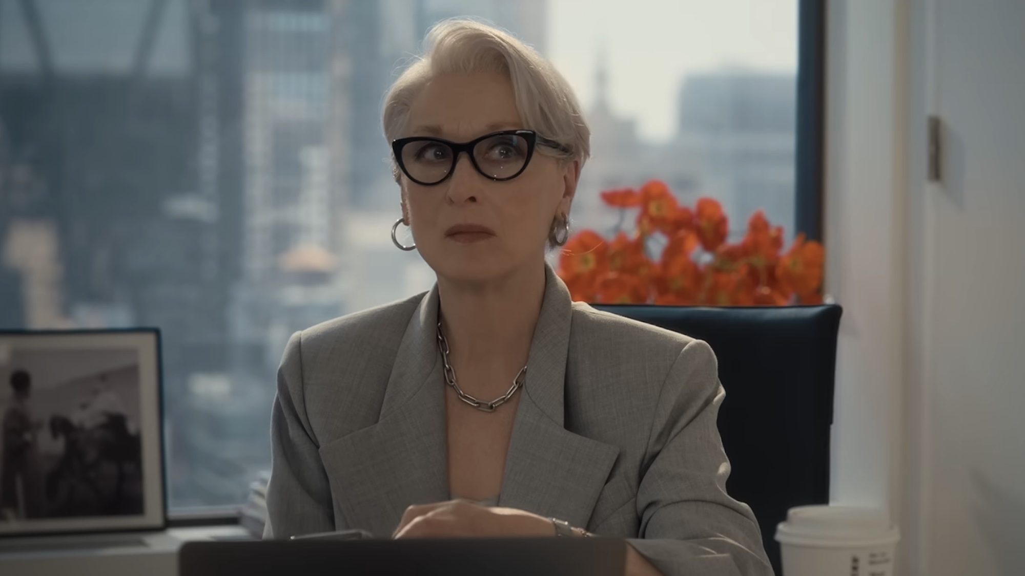 Miranda looking confused in The Devil Wears Prada 2.