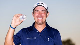 Justin Lower with his PGA Tour card