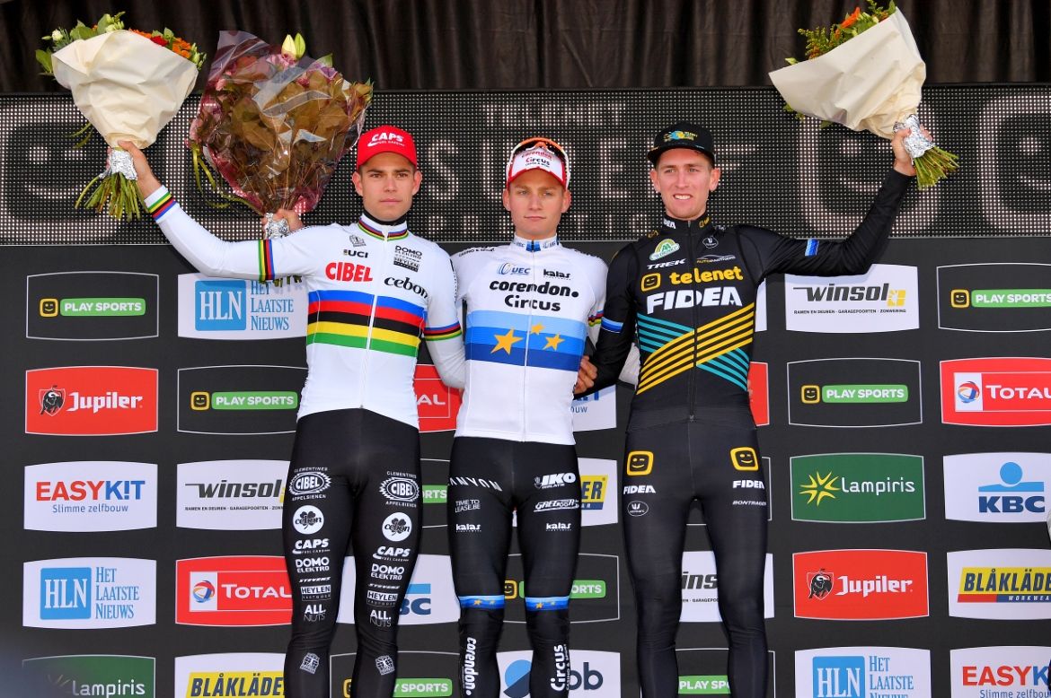 Wout van Aert, Mathieu van der Poel and Toon Aerts on the podium