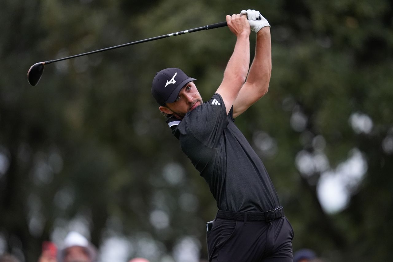Marco Penge hits a mini driver off the tee