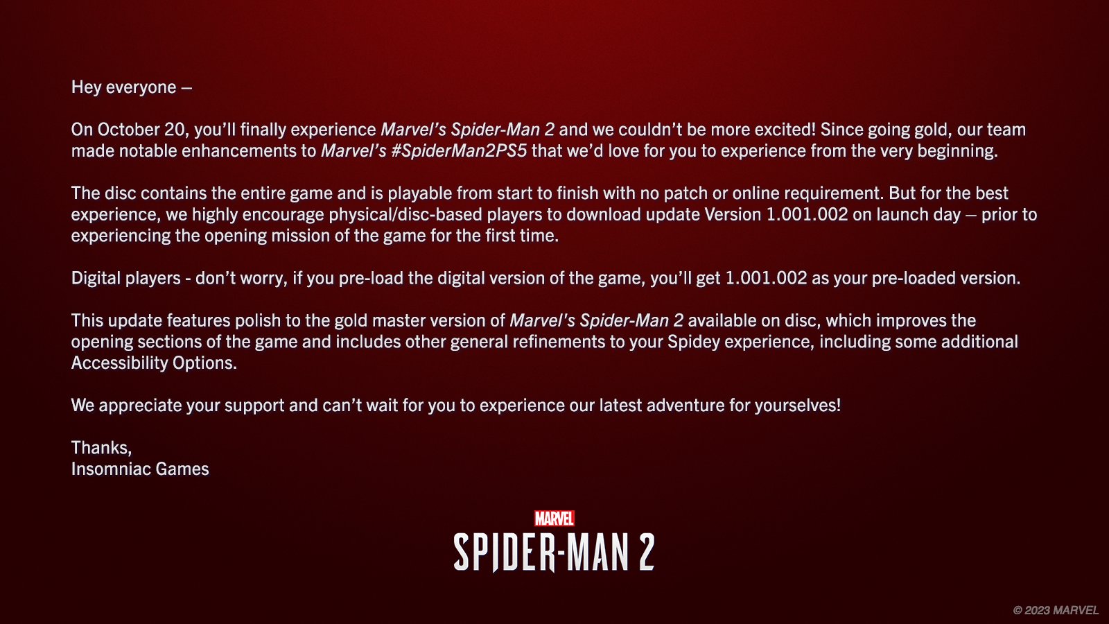 Spider-Man 2 kann ohne Internetverbindung von der Disc abgespielt werden
