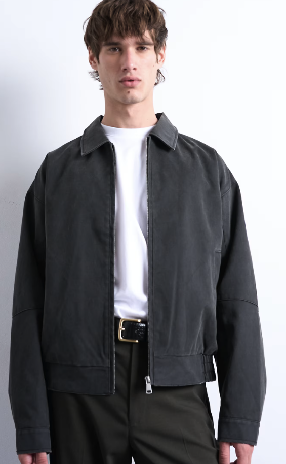 Suede effect jacket in washed grey
