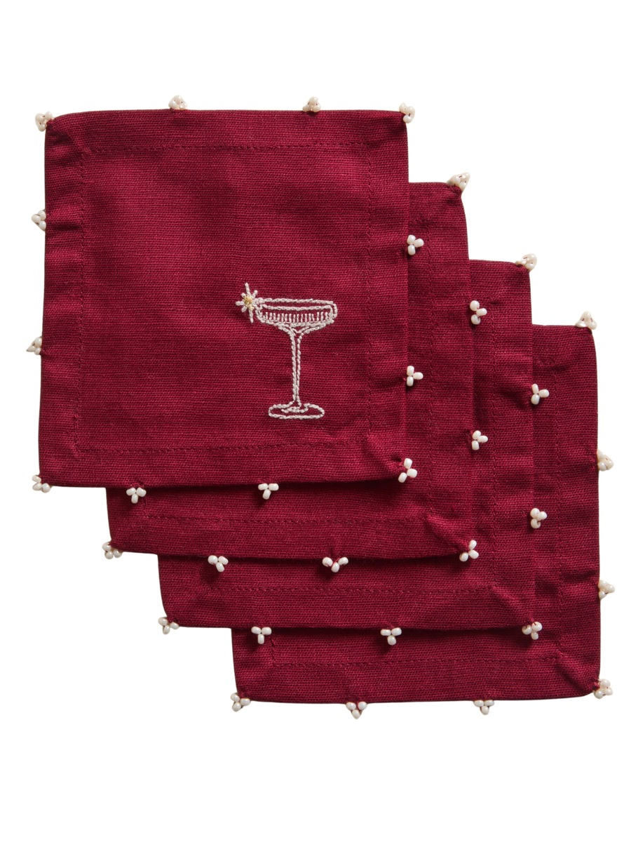 Embroidered Logo Cocktail Napkins, Set of 4