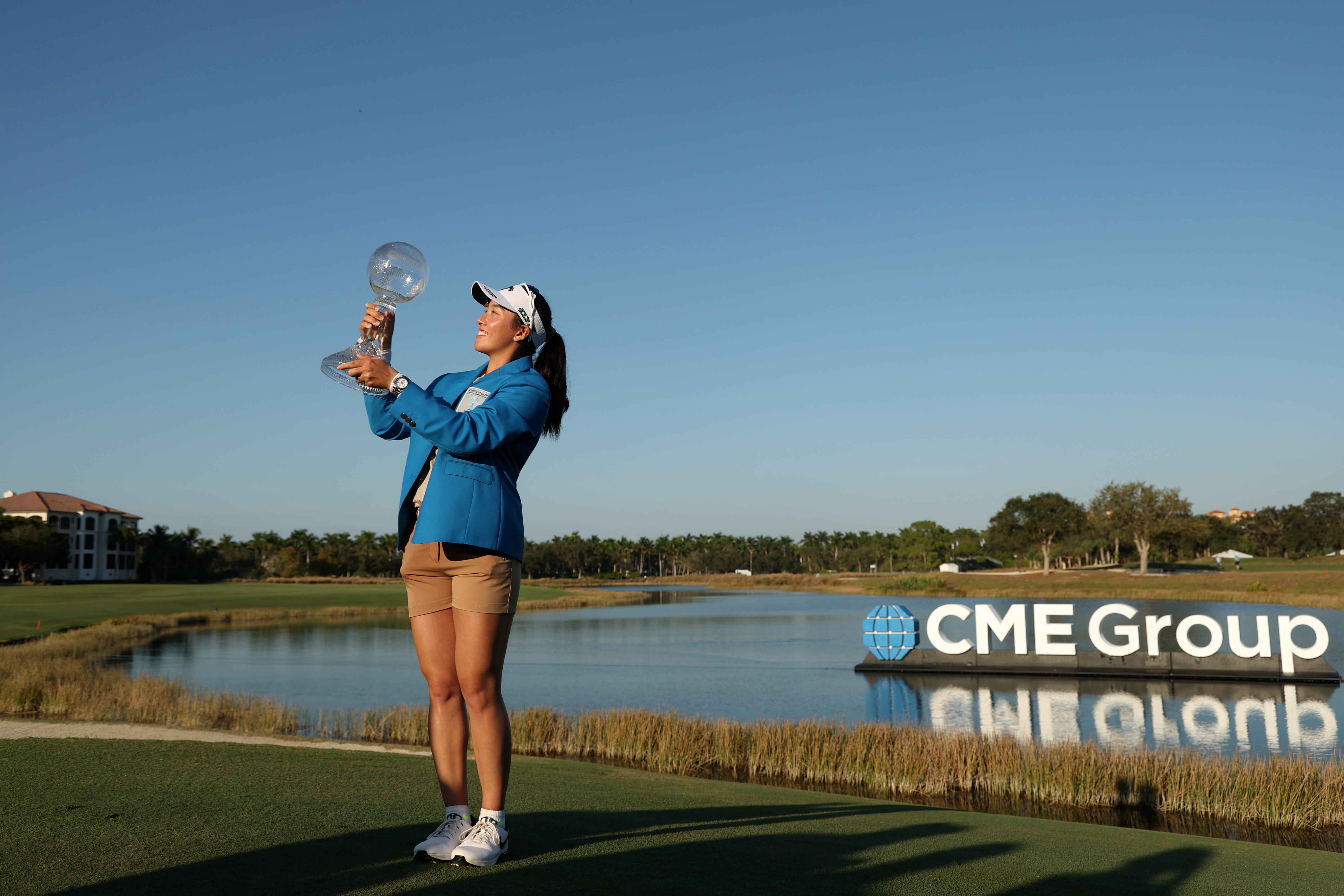 Jeeno Thitikul holds the CME Group Tour Championship trophy
