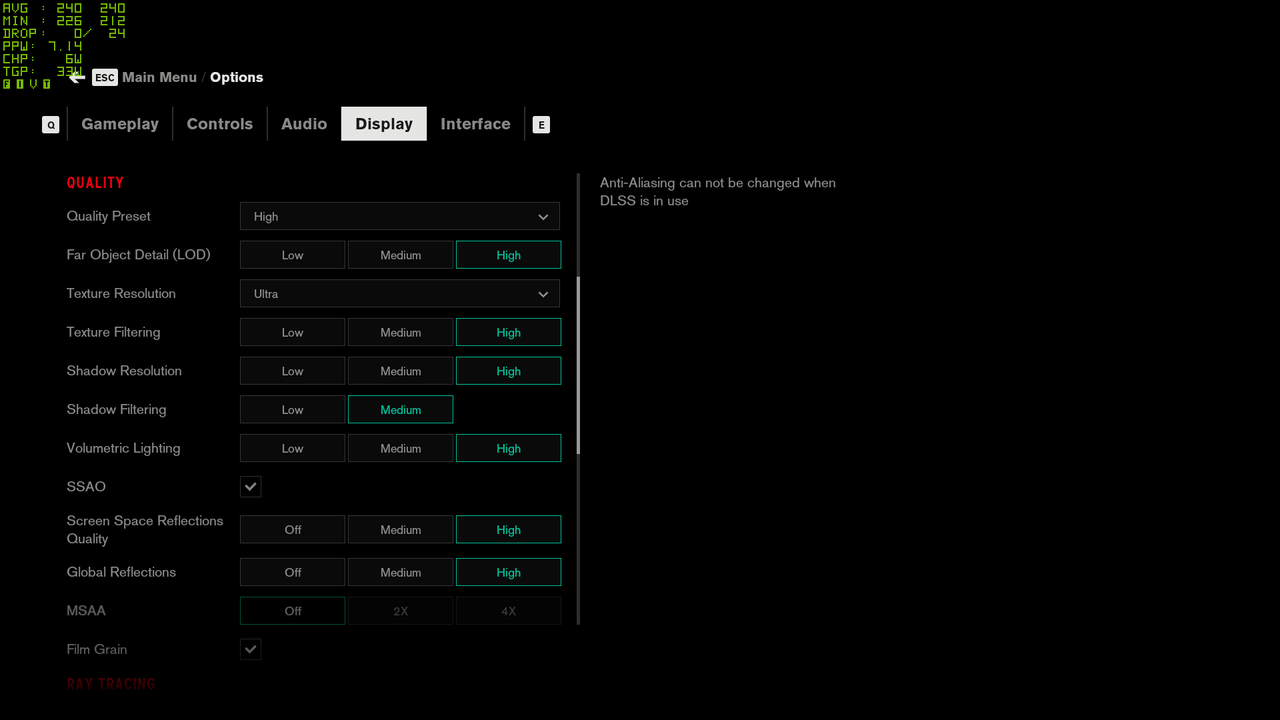 Control graphics settings