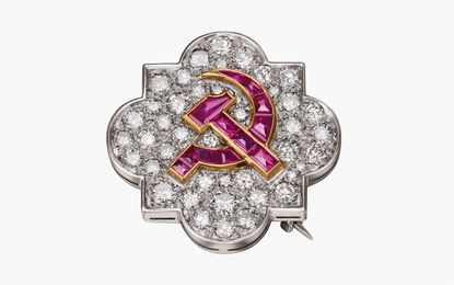 Brooch in platinum and gold with diamonds and rubies, 1987 by Bulgari