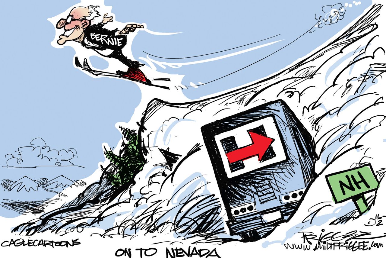 Political Cartoon U.S. Bernie Hilary 2016