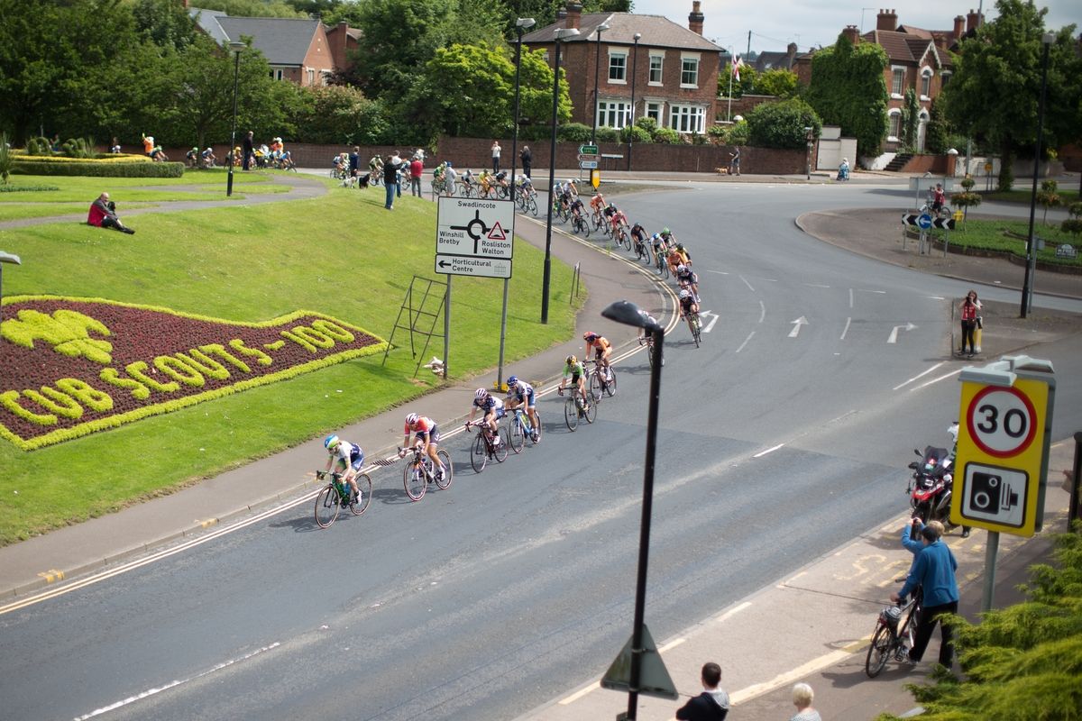 The peloton rides through Burton upon Trent during stage 4 of the Aviva Women's Tour 2016