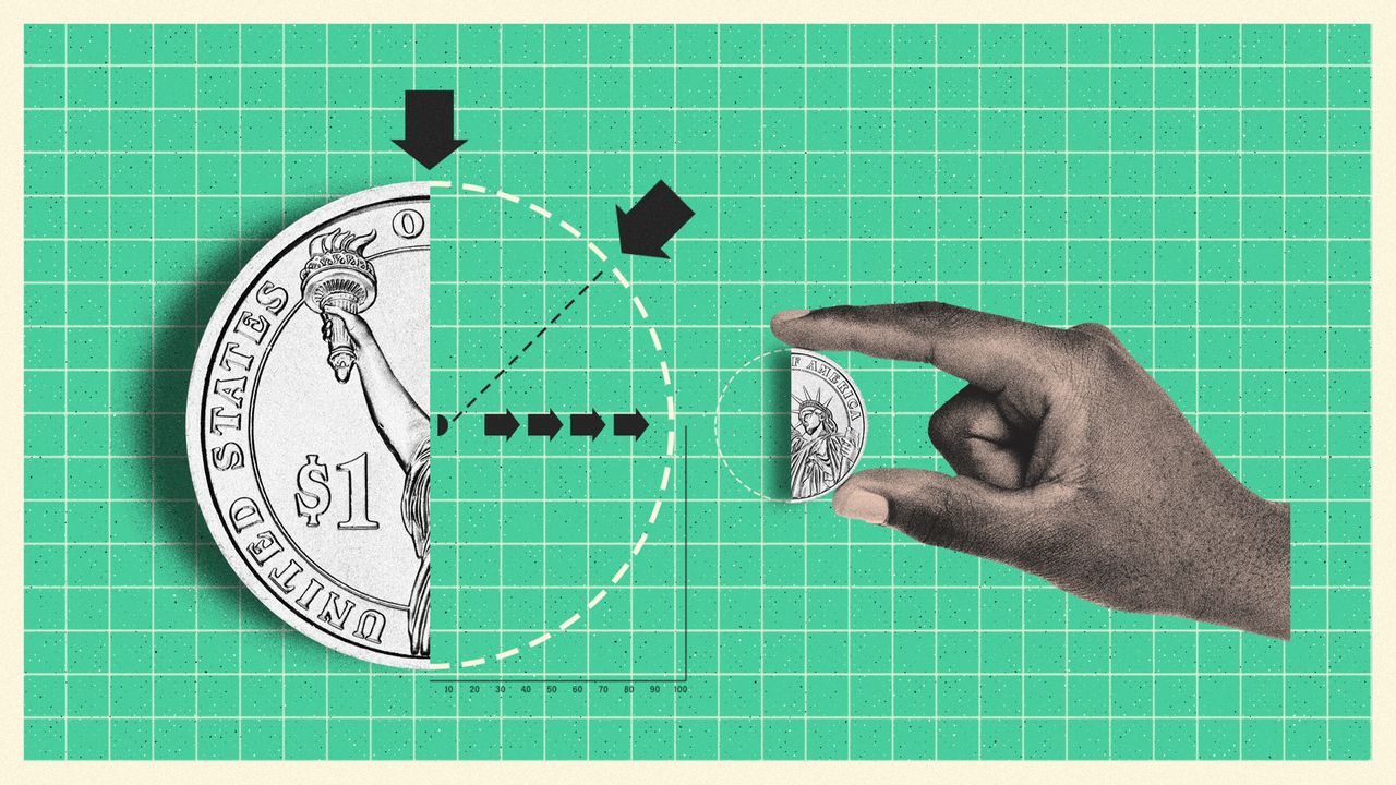 Illustration of a shrinking dollar coin