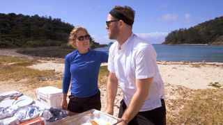 Brittini Burton and Nate Post at the beach on Below Deck Down Under