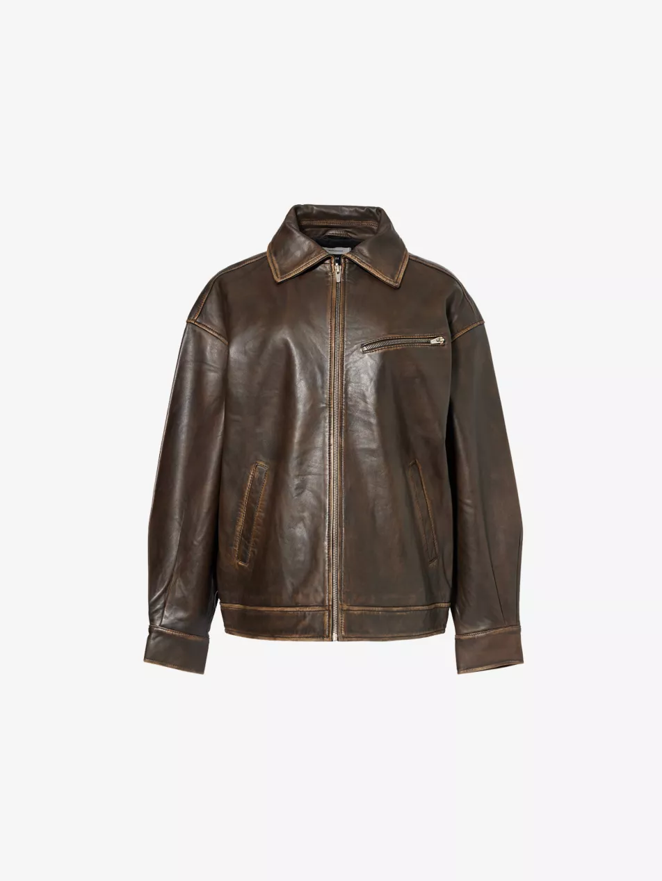 Veda Marco Welt-Pockets Relaxed-Fit Leather Jacket