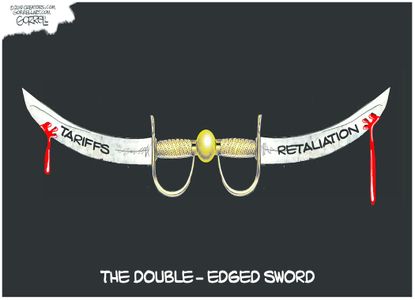 Political Cartoon U.S. China Tariffs retaliation double sword
