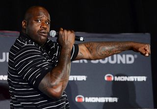 Shaquille O'Neal jokes around at the 2014 Consumer Electronics Show in Las Vegas.